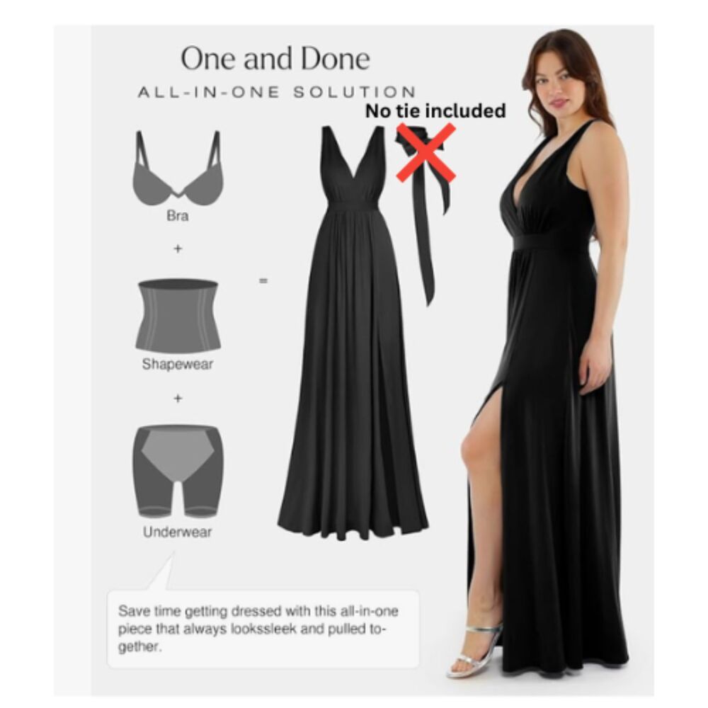 NEW Popilush Black Shapewear Maxi Dress Built In Bra Formal Slit XXL NO TIE - Picture 2 of 10